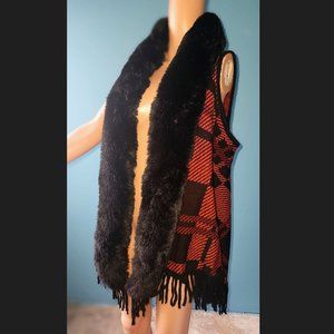 Northern Angel Red & Black Plaid Cardigan/Cape/Vest w/ Fringes and Faux …